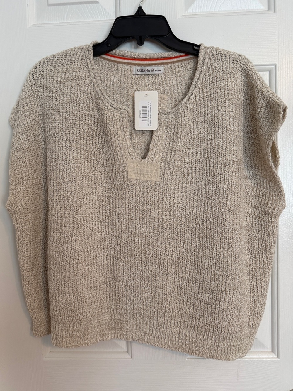 Zenana Outfitters Oatmeal V-Neck Textured Knit Sweater
